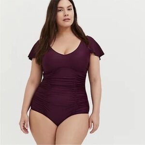 Torrid 2 Deep Purple Ruched swimsuit